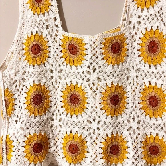 Crochet 100% cotton top sunflower one size summer, casual,  relax - Picture 4 of 4
